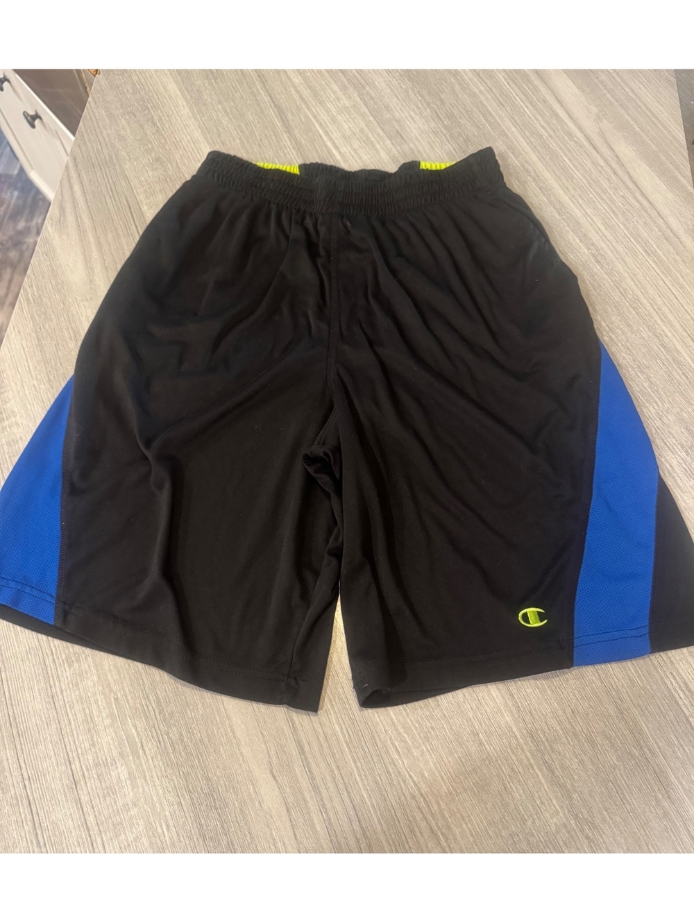 Champion Men's Activewear Athletic Pull-On Shorts Black/Blue Stripe Size L